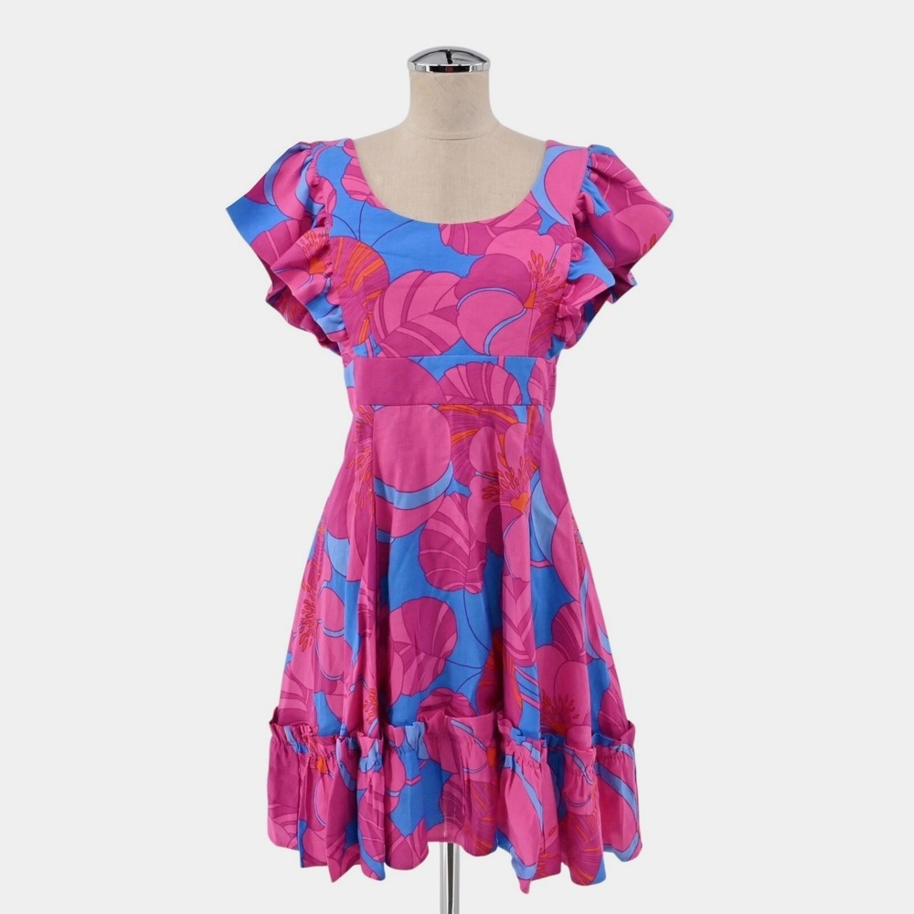 TUCKERNUCK‎ Dress Womens Size S Pink Wild Azalea Linen Blend Ruffle Edisto Mini
